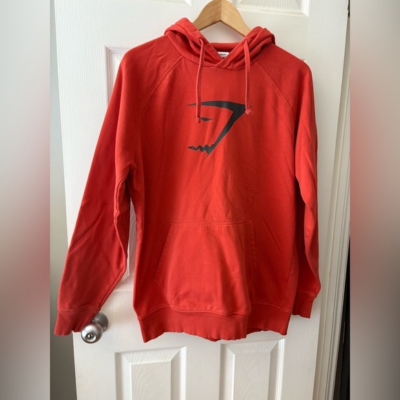 Gymshark men’s shark head hoodie orange black big logo size large - Picture 2 of 9